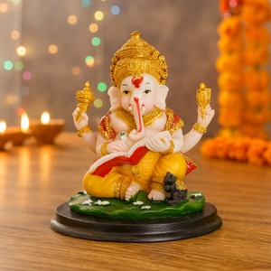 Small Ganesha Idol, 4" Indian Lord Ganesh Statue For Home Office Car Dashboard Pooja Decor, Diwali Gifts - Accent Collection