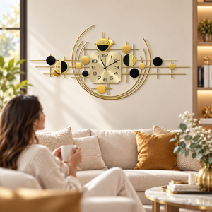 40" Large Metal Wall Clock with Silent Movement, Gold Accents, Decorative Modern Home Office Wall Art-Sona Casa