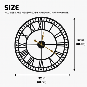 Oversized Round Metal Wall Clock, Large 32" Black Roman Numeral Silent Non Chime Clock, Home Office Decor-Sona Casa