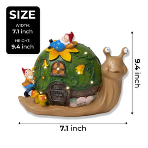 Green And Brown Resin Solar Snail House With Gnome Friends, Weather-Resistant Whimsical Garden Decor, Enchanted Solar Lights Outdoor by Accent Collection