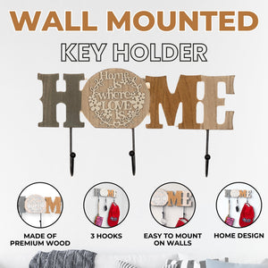 Rustic Farmhouse Wooden Key Holder Hanger, 3-Hook 11" Wide Wall Mount Organizer For Caps, Leashes, Keys, Home, Entryway Decor by Sona Casa