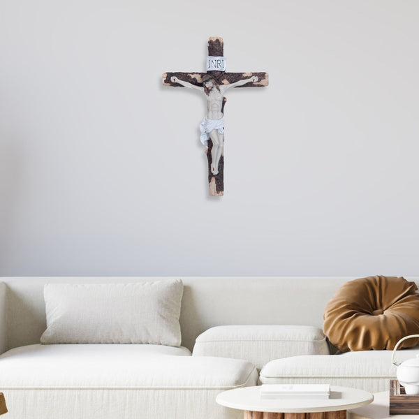 Divine Savior White And Brown Resin Jesus On Cross Wall Decor - Christian Easter Essence by Accent Collection