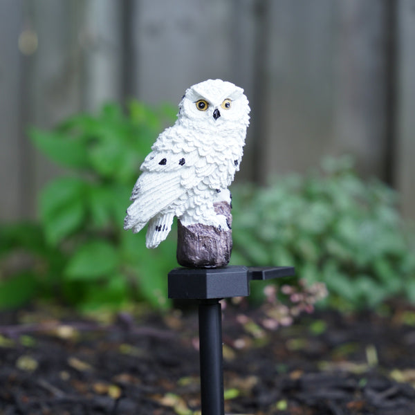 Magical White Owl Solar Statue With Black Stick - Outdoor Garden Decor & Bird Deterrent by Accent Collection