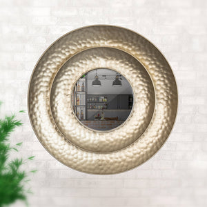 Large Hammered Gold Metal Layered Round Mirror For Elegant Wall Decor by Accent Collection