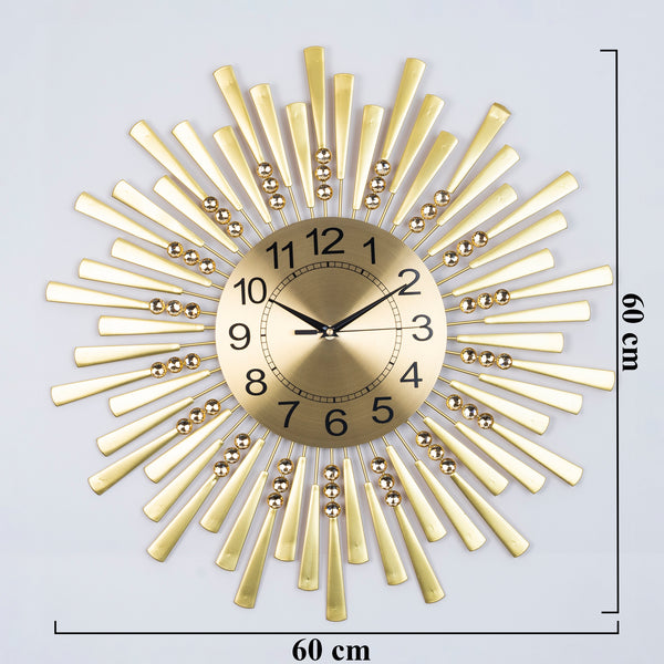 Large wall clock carved starburst sunburst flat golden metal clock 60 cm 24 inch silent clock large decorative wall clock analog by Accent Collection