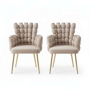 Set of 2 Modern Beige Upholstered Accent Chairs with Elegant Gold Metal Frames, Stylish & Comfortable Seating, Home Office Decor-Sona Casa