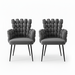 Set of 2 Modern Upholstered Accent Chairs in Gray with Elegant Black Metal Frame, Contemporary Plush Cushioned Seating for Home, Office, Living Room-Sona Casa