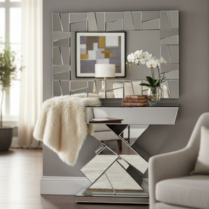 Large Silver Mirror Glass Console, Luxury Contemporary Decor for Entryway, Living Room & Office-Sona Casa