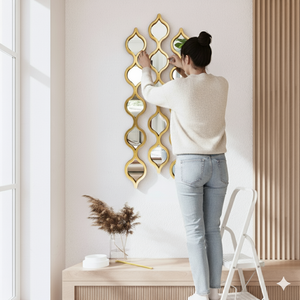 Vertical Wall Mirror Decor, 3 Teardrop Mirror Gold Accents, Indoor Wall Art for Living Room 35 inch, 88 cm-Sona Casa
