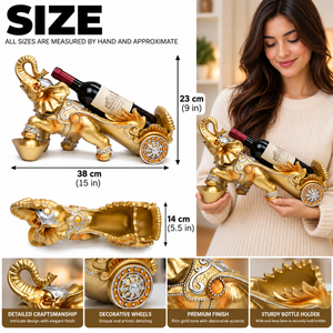 Gold Elephant Chariot Wine Bottle Holder – Decorative Tabletop Wine Rack & Home Bar Decor