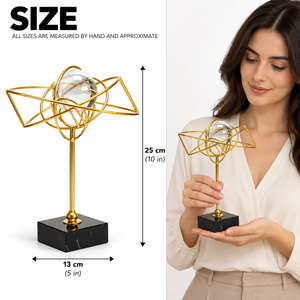 Gold Metal Orbit Sculpture with Crystal Ball – 10-Inch Décor