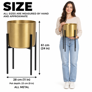 Modern Gold Planters with Black Stand Set, Pot for Real or Faux Plants and Trees-Sona Casa