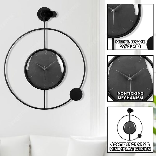 Large Black Silent Minimalist Metal Round Clock 24" Home Office Decor