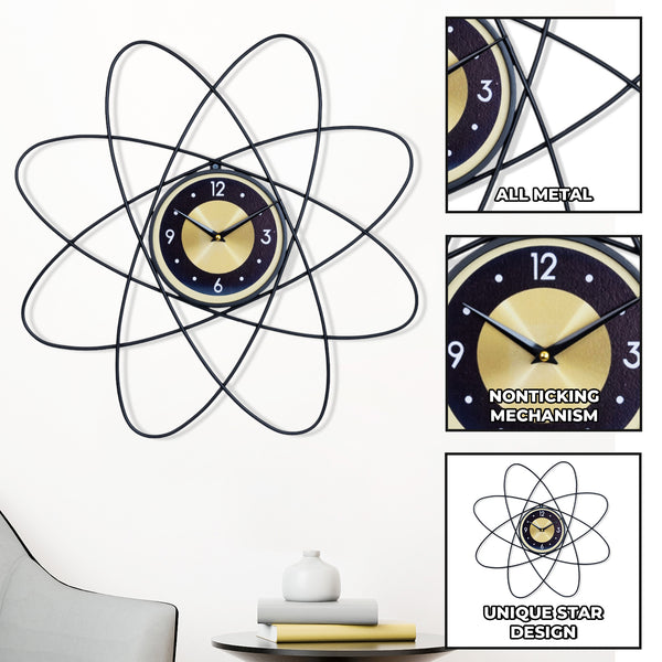 Minimalist Luxury Large Black and Yellow Metal Star Wall Clock, 60 cm Silent Non-Ticking