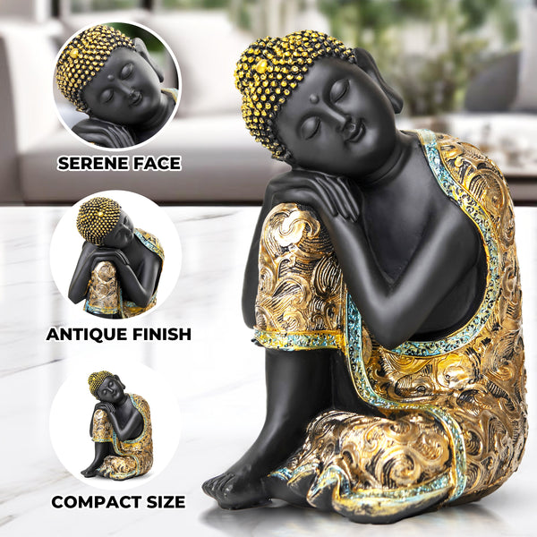 Meditative Buddha Sculpture, 10" Desktop Figurine Home Decor