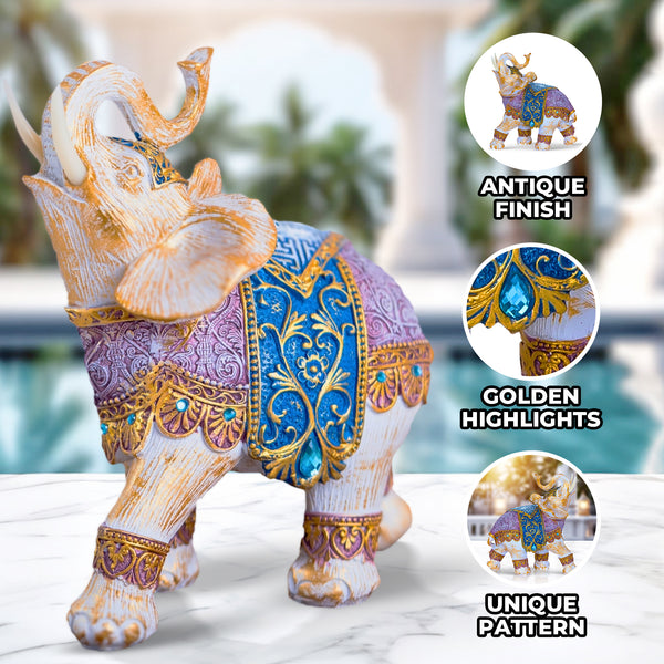 Elephant Statue, 8" Multicolor Coffee Table Decor, Ideal Housewarming Gift