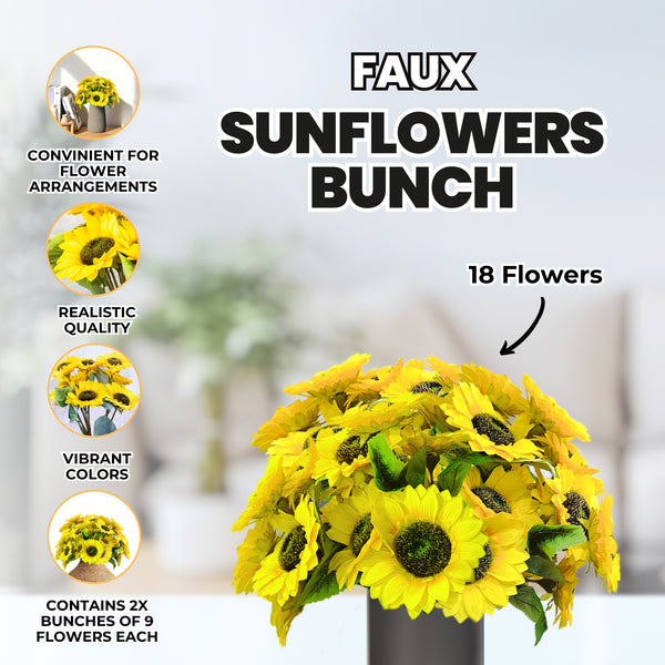 Summer Autumn Elegance: High Quality Artificial Sunflower Bouquet, Vibrant Yellow Faux Flowers, 18 flowers by Accent Collection