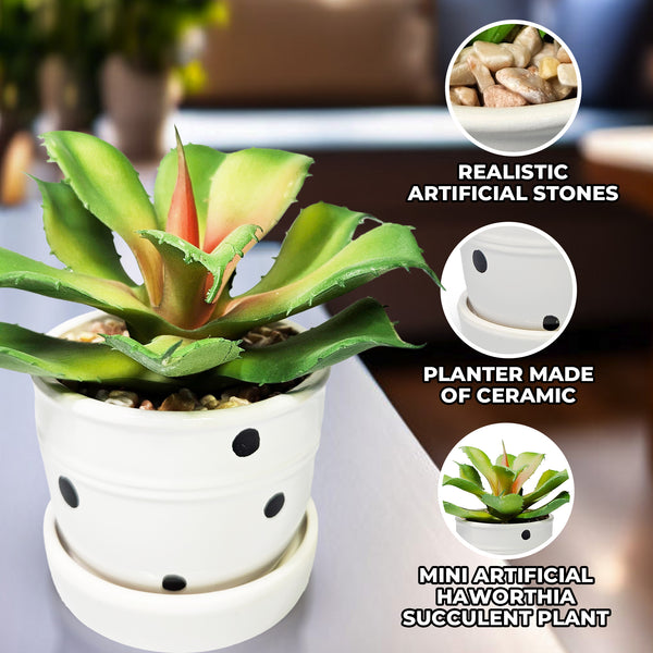 Potted Agave, 5" Artificial Succulent in White Ceramic Planter Home Decor