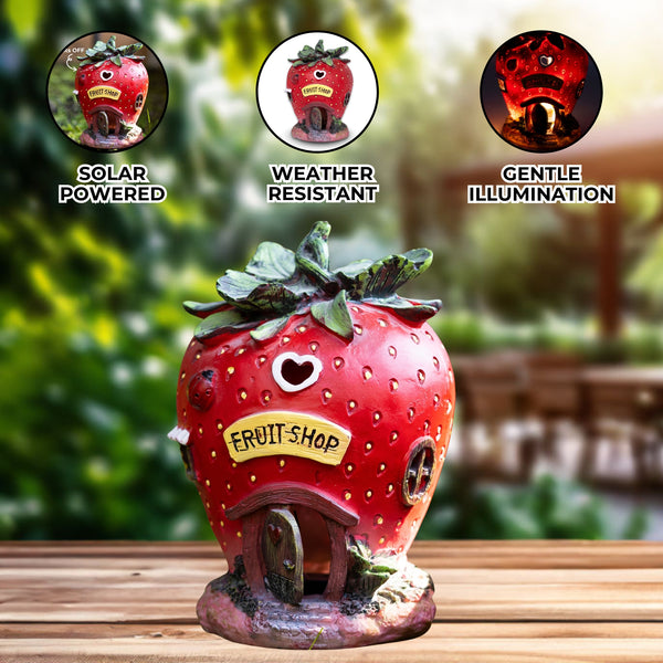 Charming Red Polyresin Strawberry Solar Statue - Perfect Fairy Garden Accessory & Mom's Gift