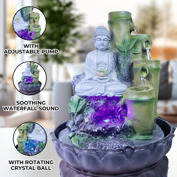 Indoor Waterfall with Buddha Statue, Pump, Lights 11" Decor