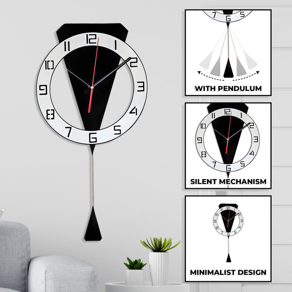 Black Modern Wall Clock, 23" Silent Acrylic Decor For Living Room, Office