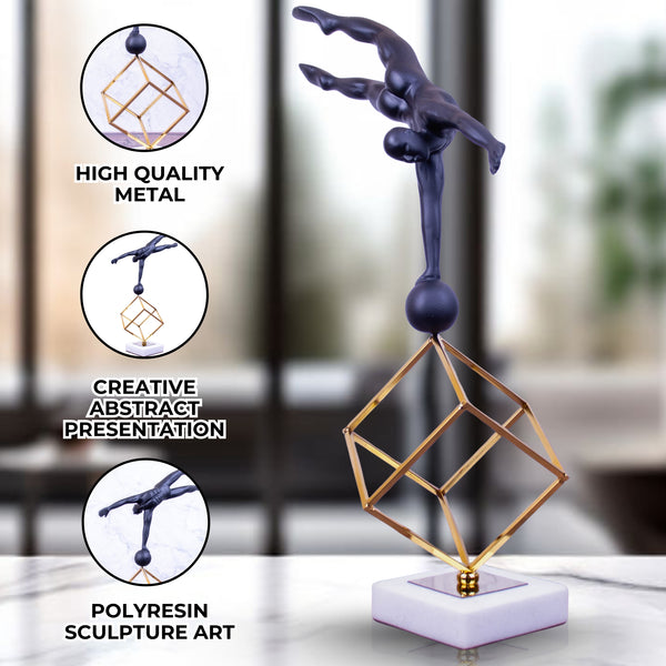 Elegant Gymnast Sculpture - High-Quality Metal With Marble Base, Black Gold White, Perfect For Shelves To Fireplace Decor