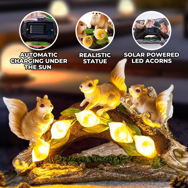 Cute Squirrels with Solar LED Acorns, 10" Outdoor Garden Patio Decor