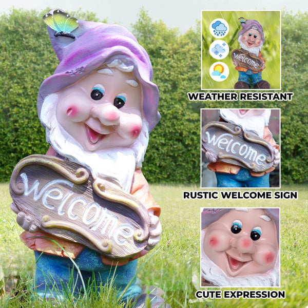 Garden Gnome Welcome Statue, 13" Weather Resistant Outdoor Garden Decor