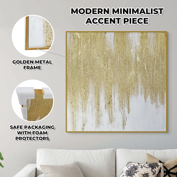 Large Abstract Canvas Art, Gold Frame, 37" Textured 3D Living Room Decor