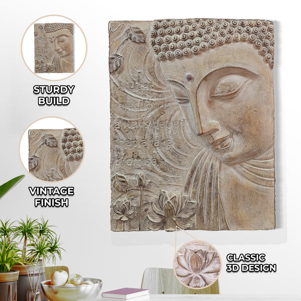 Buddha Wall Art for Living Room, 3D Wall Art, Beige Buddha Decor Living Room, Indoor Decor, Fiberglass, Housewarming Gift 22 inch, 56 cm