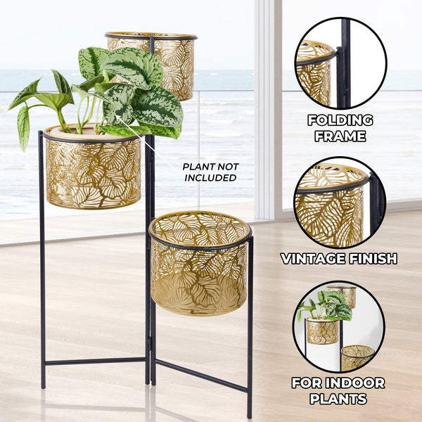 Indoor Golden Pots and Planters, Living Room Decor, Decorative Plant Pots with Stand, Metal Plant Holders 32 inch 80 cm