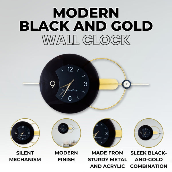 Luxury Gold & Black Silent Wall Clock - High-Quality Metal, Minimalist Office Decor, Modern Living Room Art by Accent Collection