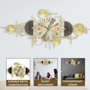 Oversized Gold Silent Wall Clock 36" Wide Extra Large Metal Home Office Wall Decor, Silent Analog Decorative Clock by Sona Casa