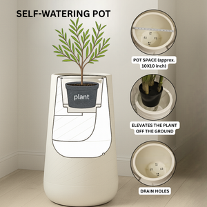Tall Indoor Decorative Planter, Modern Contemporary Self Watering Pot Home, Porch, Patio Decor Gifts-Sona Casa