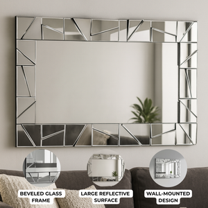 Extra Large 4 ft Silver Glass Mirror, Modern Block Design, Easy to Install Horizontal Vertical Orientation-Sona Casa