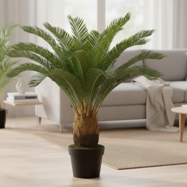 Artificial Sago Palm Plant, Indoor Home Office Decor, Realistic 83 cm Tropical Faux Cycas Plant with Stable Base-Sona Casa