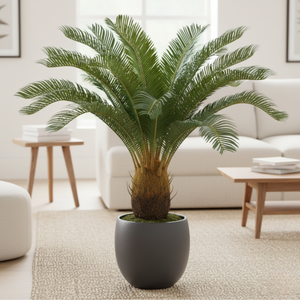 Artificial Sago Palm Plant, Indoor Home Office Decor, Realistic 83 cm Tropical Faux Cycas Plant with Stable Base-Sona Casa