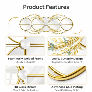 Large Decorative Butterfly Gold Metal Wall Mirror, Decorative Wall Art Home Office Living Room Entryway Decor by Sona Casa