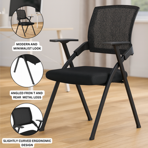 Black Folding Conference Chair, Set of 4 Stackable Corporate Training Seating, Ergonomic Minimalist Foldable Chair-Sona Casa