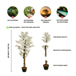 Large Artificial Tree, 55" White Sichuan Cherry Blossom, Nearly Natural Fake Plant, Indoor Outdoor Decor for Garden, Patio, Front Porch by Sona Casa