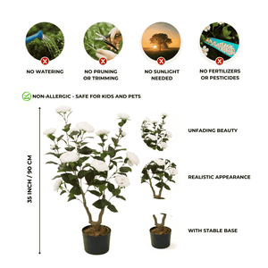 Decorative Artificial Rose Plant, 90 cm High, Indoor Home Office Decor, Zero Maintenance Ornament by Sona Casa