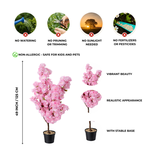 5 ft Tall Faux Pink Sichuan Cherry Blossom, Nearly Natural Large Artificial Tree, Indoor Decor for Living Room, Office, Patio-Sona Casa