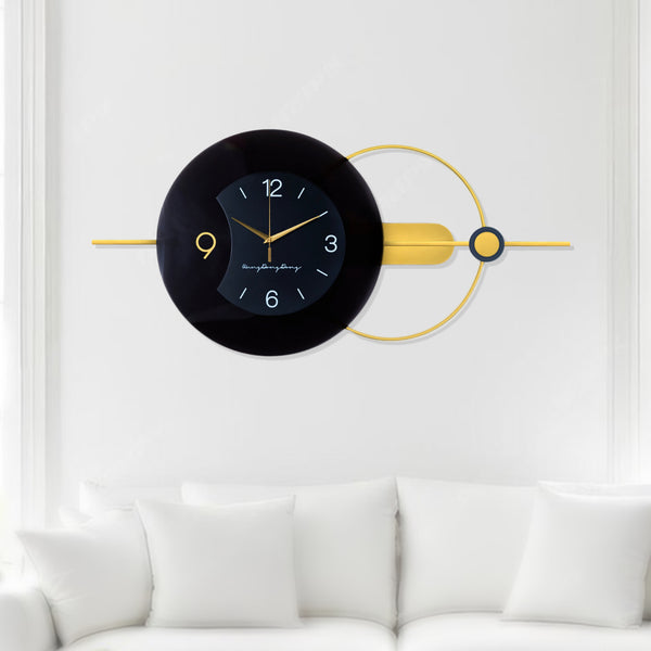 Gold Black Silent Wall Clock , 32" Wide Metal Modern Decorative Clock