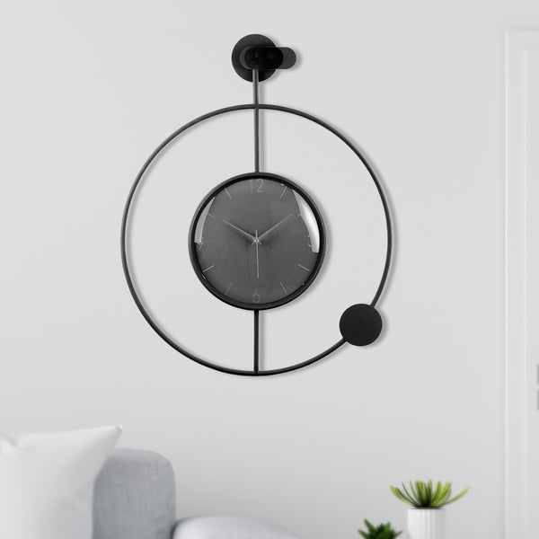 Large Black Silent Minimalist Metal Round Clock 24" Home Office Decor