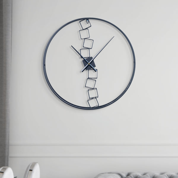 Black Metal Wall Clock, 24" Silent Abstract, Modern Living Room Decor