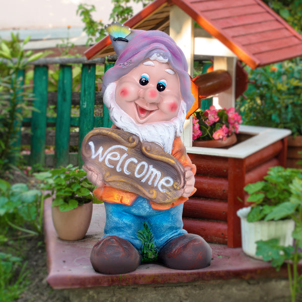 Garden Gnome Welcome Statue, 13" Weather Resistant Outdoor Garden Decor