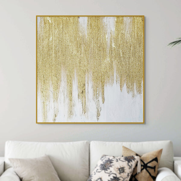 Large Abstract Canvas Art, Gold Frame, 37" Textured 3D Living Room Decor