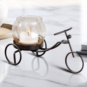 Vintage Iron Rickshaw Candle Holder With Glass Tealight Container, 3" Table, Desk, Altar Decor by Sona Casa