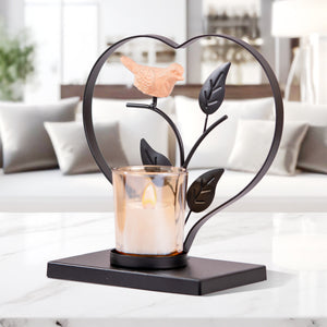 Black Metal Tealight Holder With Bird, 6" Nature Inspired Glass Decor by Sona Casa