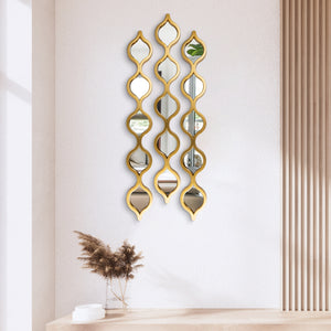 Vertical/Horizontal Wall Mirror Decor, 3 Teardrop Mirror Gold Accents, Indoor Wall Art for Living Room 35 inch, 88 cm-Sona Casa